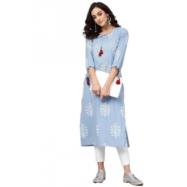 Women's Casual 3/4 th Sleeve Embroidery Cambric Cotton Kurti (Blue) - Blue, 0.35, M