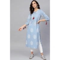 Women's Casual 3/4 th Sleeve Embroidery Cambric Cotton Kurti (Blue) - Blue, 0.35, M