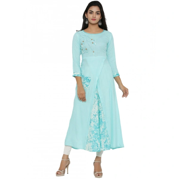 Women's Casual 3/4 th Sleeve Embroidery Rayon Kurti (Sky Blue) - S, 0.35, Sky Blue