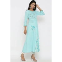 Women's Casual 3/4 th Sleeve Embroidery Rayon Kurti (Sky Blue) - S, 0.35, Sky Blue