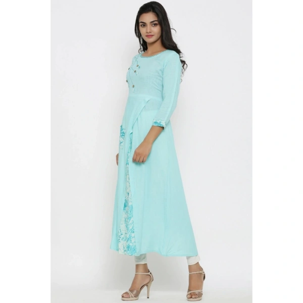 Women's Casual 3/4 th Sleeve Embroidery Rayon Kurti (Sky Blue) - S, 0.35, Sky Blue