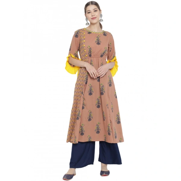 Women's Casual 3/4 th Sleeve Floral Printed Cotton Kurti (MultiColor) - MultiColor, 0.35, M