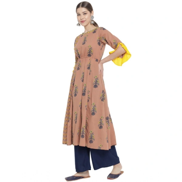 Women's Casual 3/4 th Sleeve Floral Printed Cotton Kurti (MultiColor) - MultiColor, 0.35, M