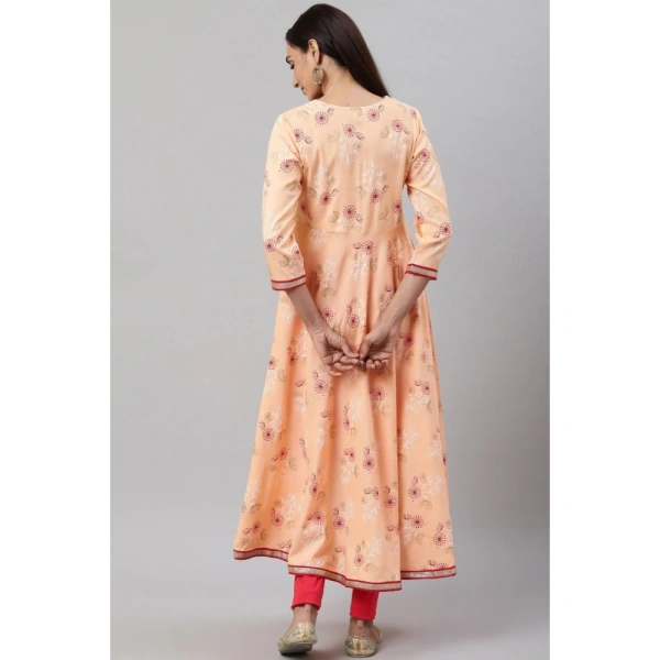 Women's Casual 3/4 th Sleeve Floral Printed Rayon Kurti (Peach) - Peach, 0.35, M