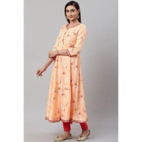 Women's Casual 3/4 th Sleeve Floral Printed Rayon Kurti (Peach) - Peach, 0.35, M