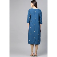 Women's Casual 3/4 th Sleeve Floral Printed Rayon Kurti (Blue) - Blue, 0.35, S