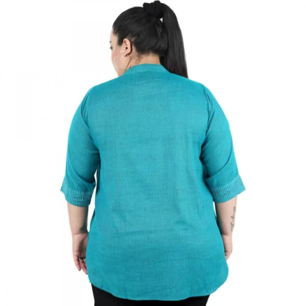 Generic Women's Casual 3/4th Sleeve Sleeve Embroidered Light Green Top (Color:Light BlueMaterial:Cotton Linen Blend) - Light Blue, 3/4th Sleeve, 5XL