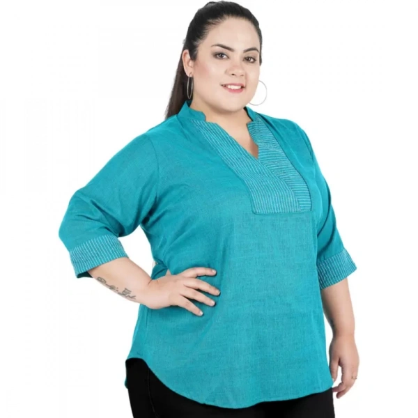 Generic Women's Casual 3/4th Sleeve Sleeve Embroidered Light Green Top (Color:Light BlueMaterial:Cotton Linen Blend) - Light Blue, 3/4th Sleeve, 5XL