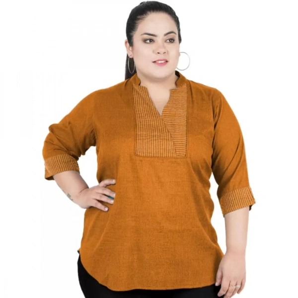 Generic Women's Casual 3/4th Sleeve Sleeve Embroidered Yellow Top (Color:YellowMaterial:Cotton Linen Blend) - Yellow, 3/4th Sleeve, 5XL