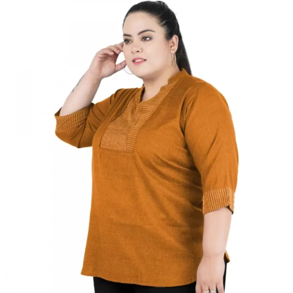 Generic Women's Casual 3/4th Sleeve Sleeve Embroidered Yellow Top (Color:YellowMaterial:Cotton Linen Blend) - Yellow, 3/4th Sleeve, 5XL