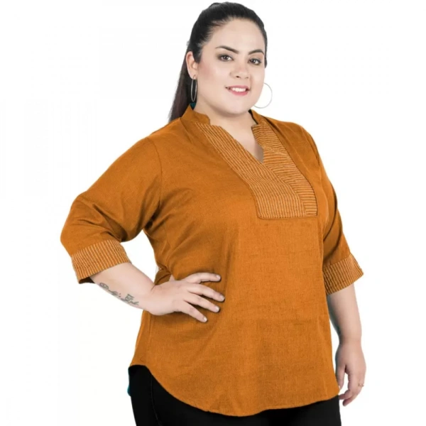 Generic Women's Casual 3/4th Sleeve Sleeve Embroidered Yellow Top (Color:YellowMaterial:Cotton Linen Blend) - Yellow, 3/4th Sleeve, 5XL