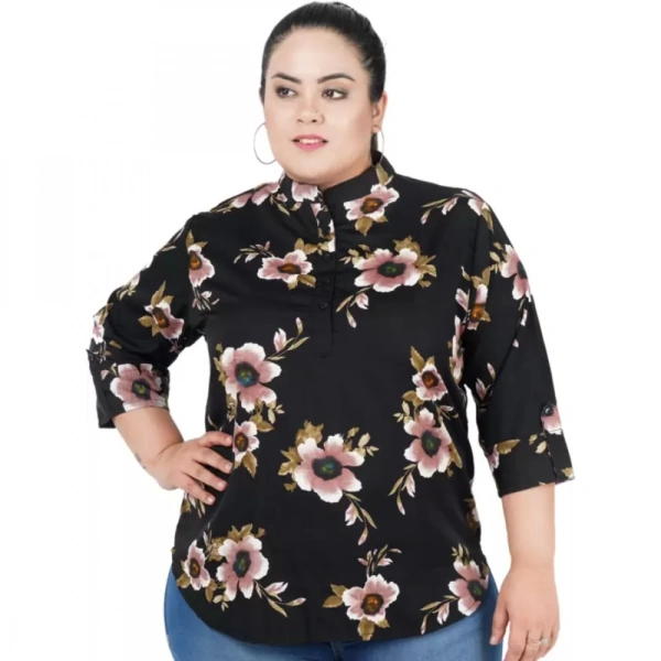 Generic Women's Casual 3/4th Sleeve Sleeve Printed Black Top (Color:BlackMaterial:Poly Crepe) - Black, 3/4th Sleeve, 4XL