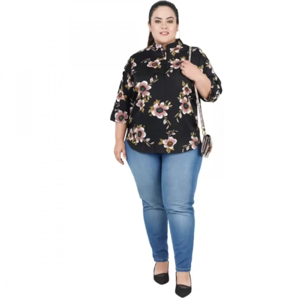 Generic Women's Casual 3/4th Sleeve Sleeve Printed Black Top (Color:BlackMaterial:Poly Crepe) - Black, 3/4th Sleeve, 4XL