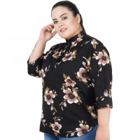 Generic Women's Casual 3/4th Sleeve Sleeve Printed Black Top (Color:BlackMaterial:Poly Crepe) - Black, 3/4th Sleeve, 4XL