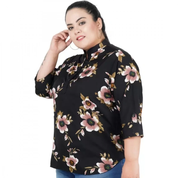 Generic Women's Casual 3/4th Sleeve Sleeve Printed Black Top (Color:BlackMaterial:Poly Crepe) - Black, 3/4th Sleeve, 4XL