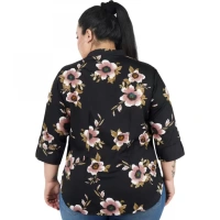 Generic Women's Casual 3/4th Sleeve Sleeve Printed Black Top (Color:BlackMaterial:Poly Crepe) - Black, 3/4th Sleeve, 4XL