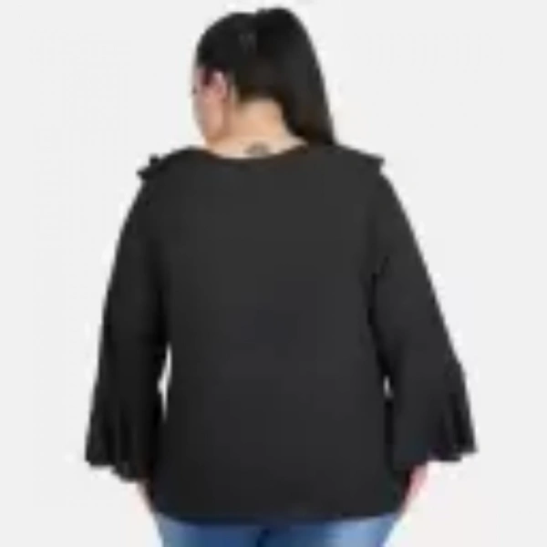 Generic Women's Casual Bell Sleeve Solid Black Top (Color:BlackMaterial:Georgette) - Black, 3/4th Sleeve, 5XL