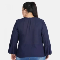 Generic Women's Casual Bell Sleeve Solid Blue Top (Color:BlueMaterial:Georgette) - Blue, 3/4th Sleeve, 4XL
