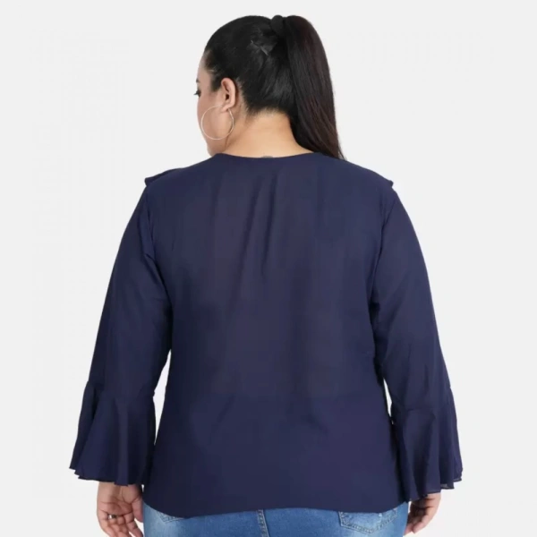 Generic Women's Casual Bell Sleeve Solid Blue Top (Color:BlueMaterial:Georgette) - Blue, 3/4th Sleeve, 4XL