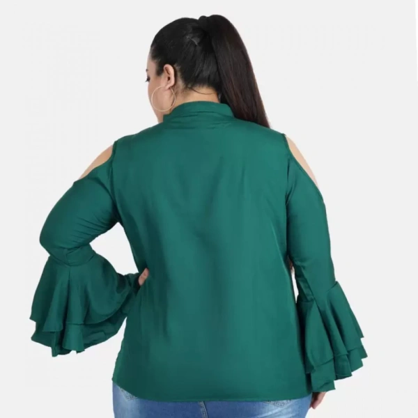 Generic Women's Casual Bell Sleeve Solid Green Top (Color:GreenMaterial:Crepe) - Green, 3/4th Sleeve, 4XL