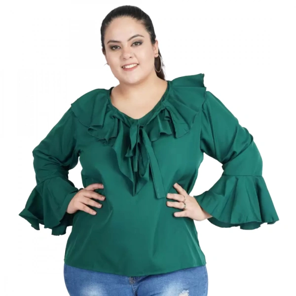 Generic Women's Casual Bell Sleeve Solid Green Top (Color:GreenMaterial:Georgette) - Green, 3/4th Sleeve, 7XL