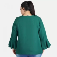 Generic Women's Casual Bell Sleeve Solid Green Top (Color:GreenMaterial:Georgette) - Green, 3/4th Sleeve, 7XL