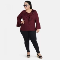 Generic Women's Casual Bell Sleeve Solid Maroon Top (Color:MaroonMaterial:Georgette) - Maroon, 3/4th Sleeve, 5XL