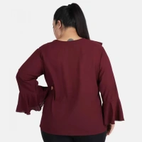 Generic Women's Casual Bell Sleeve Solid Maroon Top (Color:MaroonMaterial:Georgette) - Maroon, 3/4th Sleeve, 5XL
