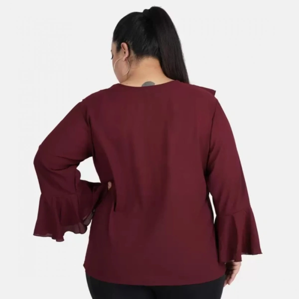 Generic Women's Casual Bell Sleeve Solid Maroon Top (Color:MaroonMaterial:Georgette) - Maroon, 3/4th Sleeve, 5XL