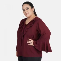 Generic Women's Casual Bell Sleeve Solid Maroon Top (Color:MaroonMaterial:Georgette) - Maroon, 3/4th Sleeve, 5XL