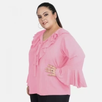 Generic Women's Casual Bell Sleeve Solid Pink Top (Color:PinkMaterial:Georgette) - Pink, 3/4th Sleeve, 5XL
