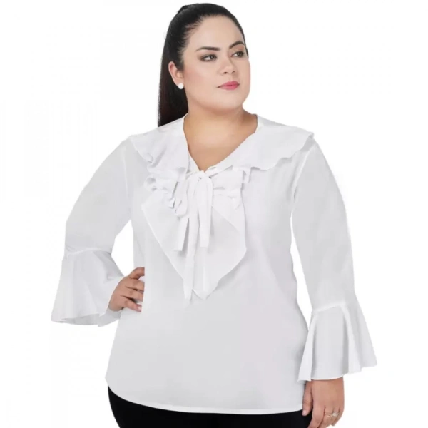 Generic Women's Casual Bell Sleeve Solid White Top (Color:WhiteMaterial:Georgette) - White, 3/4th Sleeve, 4XL