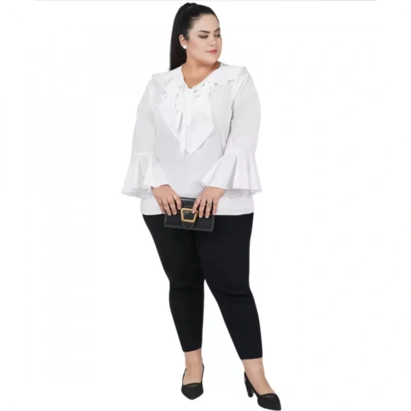 Generic Women's Casual Bell Sleeve Solid White Top (Color:WhiteMaterial:Georgette) - White, 3/4th Sleeve, 4XL