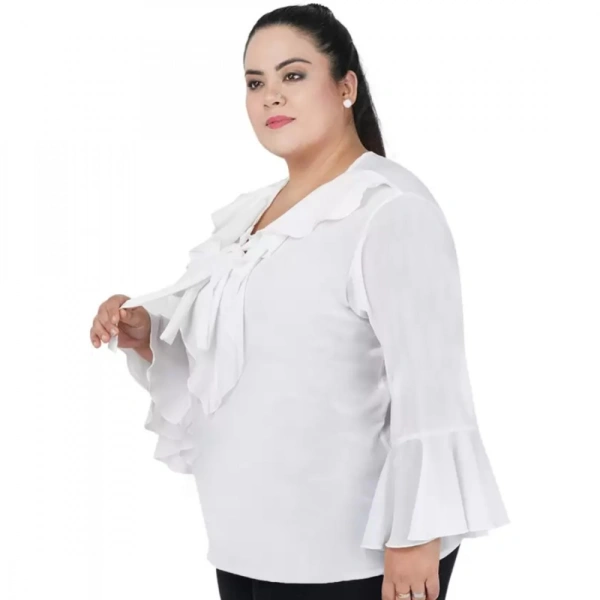 Generic Women's Casual Bell Sleeve Solid White Top (Color:WhiteMaterial:Georgette) - White, 3/4th Sleeve, 4XL