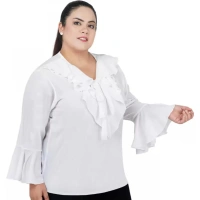 Generic Women's Casual Bell Sleeve Solid White Top (Color:WhiteMaterial:Georgette) - White, 3/4th Sleeve, 4XL