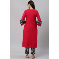 Women's Casual Bell Sleeves Floral Printed Cotton Kurti Set (Rani Pink) - Rani Pink, 0.35, 2XL