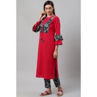 Women's Casual Bell Sleeves Floral Printed Cotton Kurti Set (Rani Pink) - Rani Pink, 0.35, 2XL