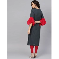 Women's Casual Bell Sleeves Mirror Work Cotton Slub Kurti (Grey) - Grey, 0.35, M