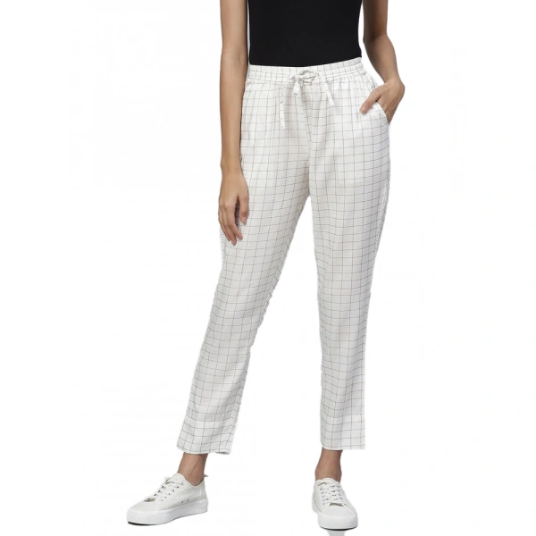 Women's Casual Checked Rayon Trouser Pant (White) - White, 0.35, S