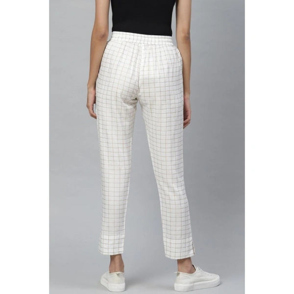 Women's Casual Checked Rayon Trouser Pant (White) - White, 0.35, S