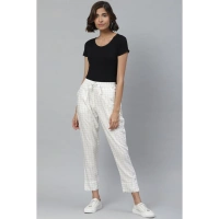 Women's Casual Checked Rayon Trouser Pant (White) - White, 0.35, S