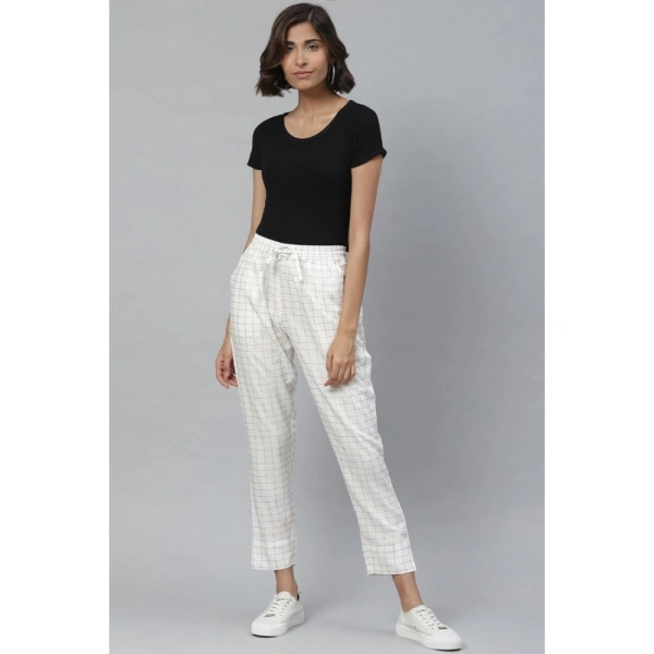 Women's Casual Checked Rayon Trouser Pant (White) - White, 0.35, S