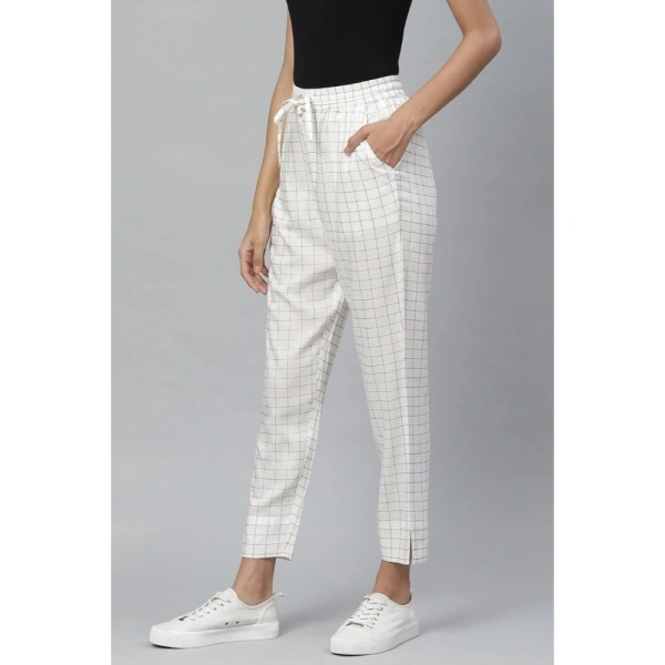 Women's Casual Checked Rayon Trouser Pant (White) - White, 0.35, S