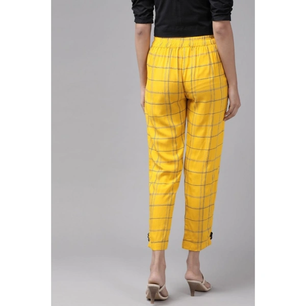 Women's Casual Checked Rayon Trouser Pant (Yellow) - Yellow, 0.35, 2XL