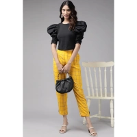 Women's Casual Checked Rayon Trouser Pant (Yellow) - Yellow, 0.35, 2XL
