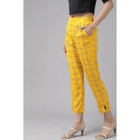 Women's Casual Checked Rayon Trouser Pant (Yellow) - Yellow, 0.35, 2XL