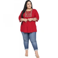 Generic Women's Casual Embroidered Maroon Top (Color:MaroonMaterial:Rayon) - Maroon, 3/4th Sleeve, 7XL