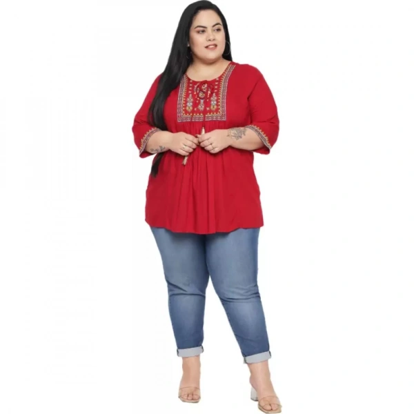 Generic Women's Casual Embroidered Maroon Top (Color:MaroonMaterial:Rayon) - Maroon, 3/4th Sleeve, 7XL