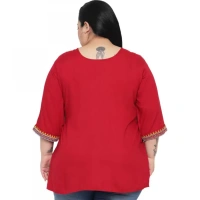 Generic Women's Casual Embroidered Maroon Top (Color:MaroonMaterial:Rayon) - Maroon, 3/4th Sleeve, 7XL