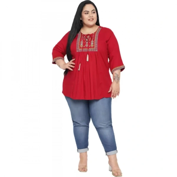 Generic Women's Casual Embroidered Maroon Top (Color:MaroonMaterial:Rayon) - Maroon, 3/4th Sleeve, 7XL